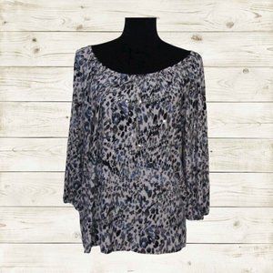 Womens top petite XLgray leopard print with sequins 3/4 sleeves